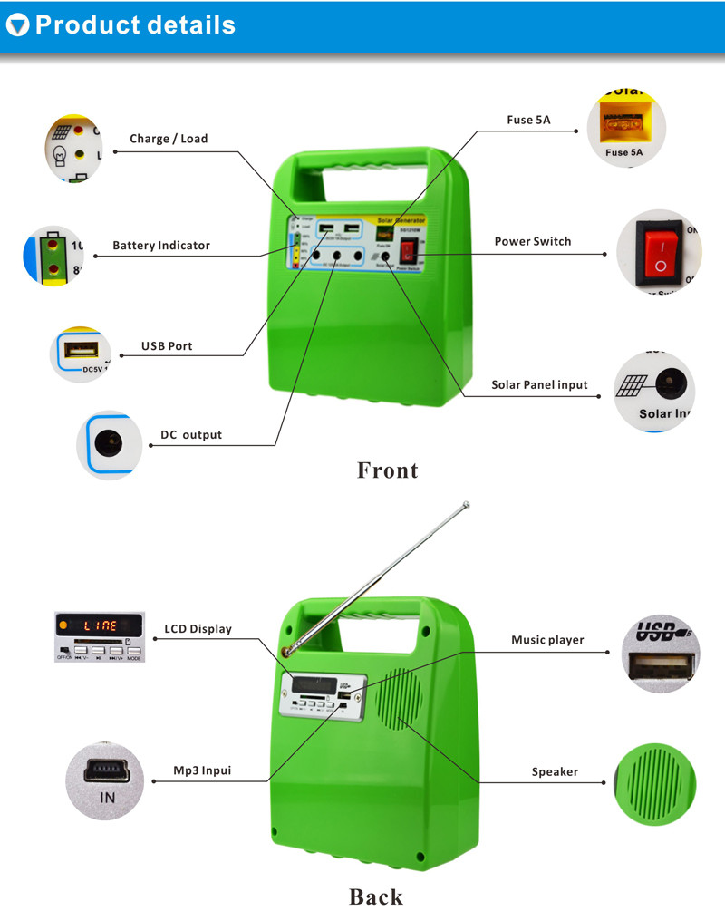 Solar Lighting System with Radio and USB Output for Mobile