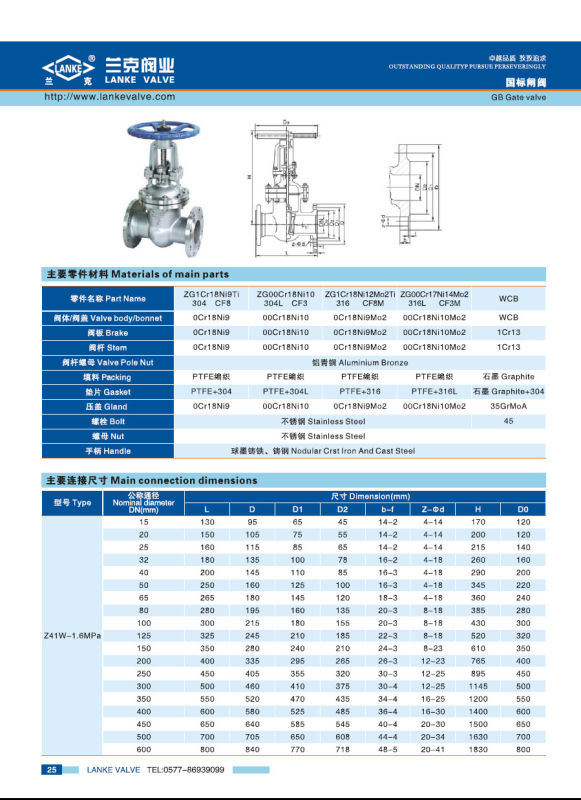 GB Stainless Steel 304/316 Flanged Gate Valve