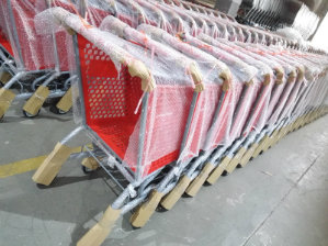 Hot Sale Red Plastic Shopping Trolleys with Metal Frame