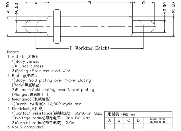 Double Head Spring Loaded Brass Pogo Pin