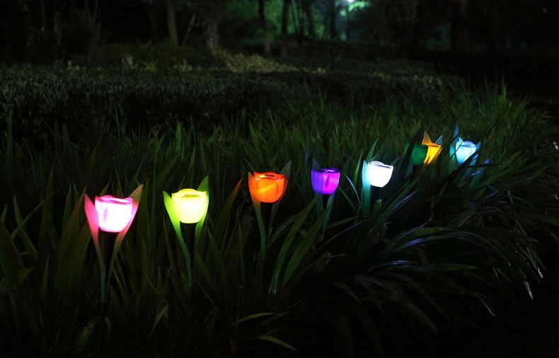 Solar Powered Colorful Flower Tulip LED Light Grden Decorative Solar Lawn Lights