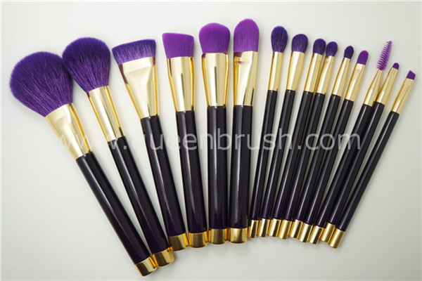 Purple Natural Hair 15PCS Cosmetic Makeup Brush Set