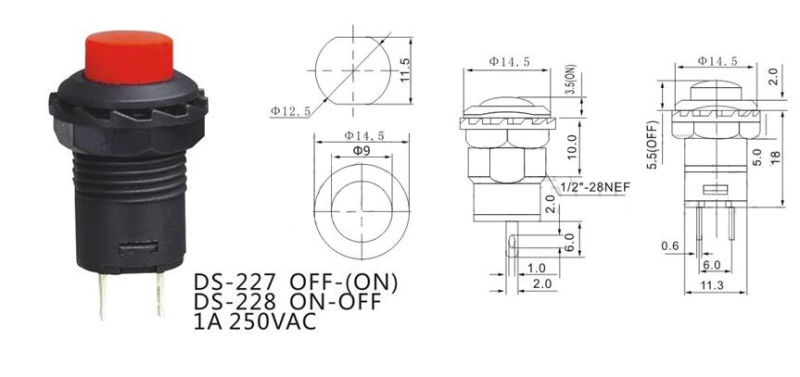 Ds-227 off- (ON) 12.5mm Momentary Push Button Switch