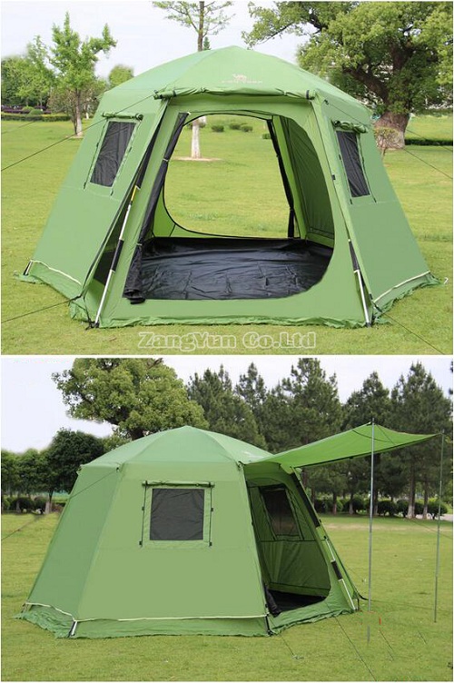 6-8 Person Tent, Outdoor Hexagon Stretch Aluminium Pole Camping Tent