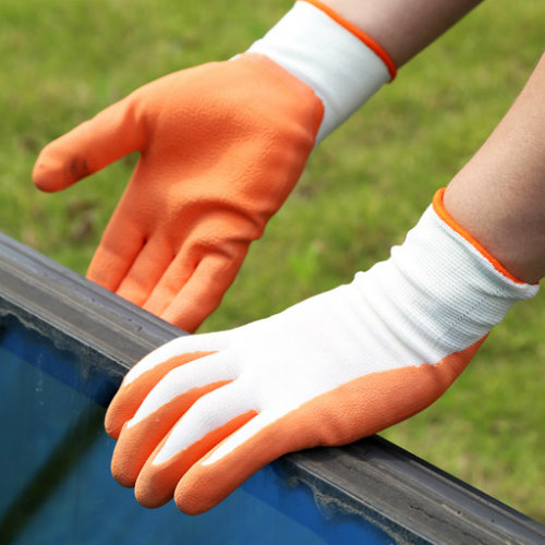 White Nylon Safety Gloves, Orange Latex Gloves Gloves (DNL212)