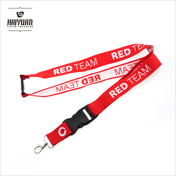 Red Jacquard Lanyard with Safety Buckle at The Neck