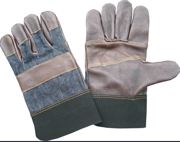 Dark Color Full Palm Denim Back Furniture Leather Glove-4013