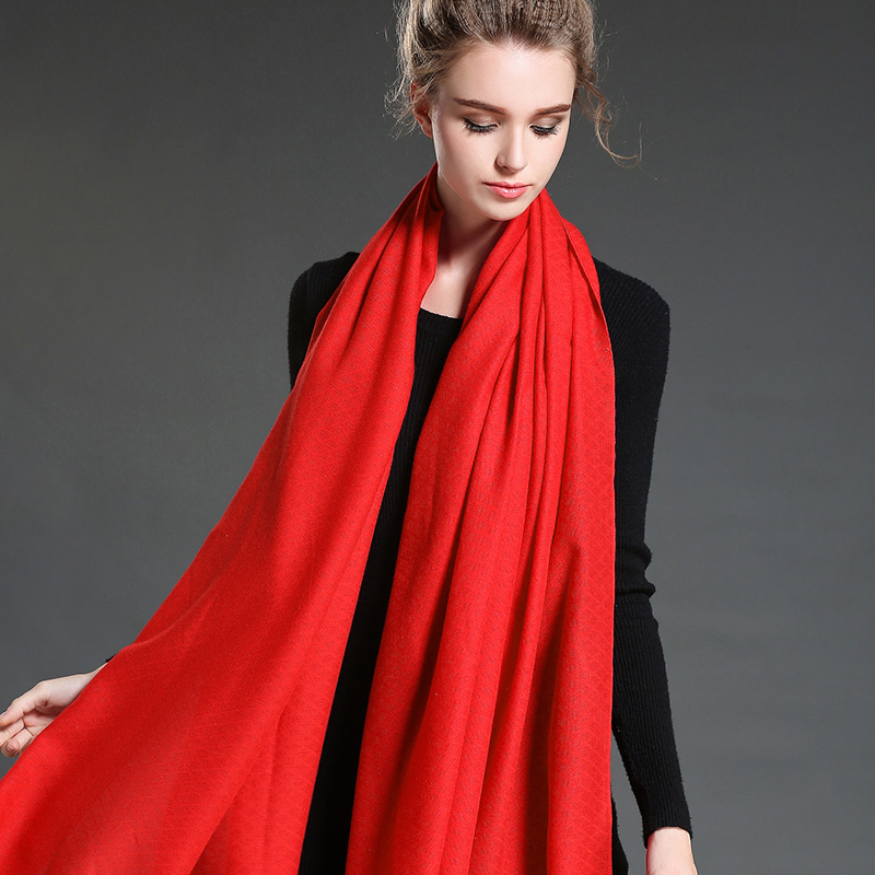 Women in Winter to Keep Warm Plain Red Polyester Scarf