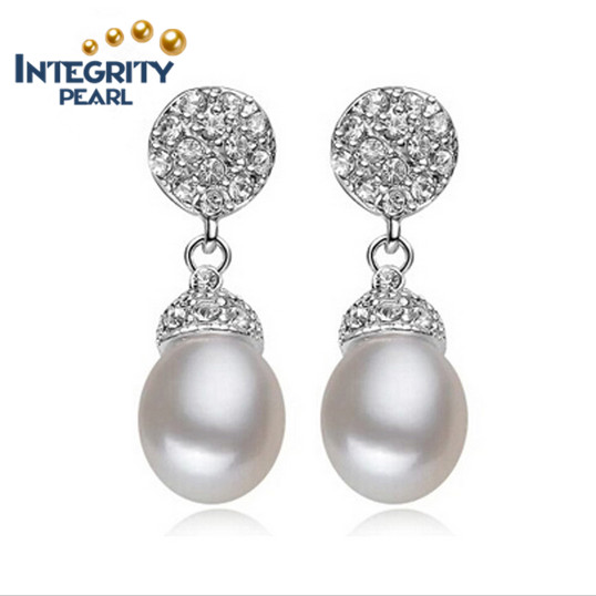 8mm AAA Grade Wholesale Drop Sterling Silver Real Fresh Water Cultured Freshwater Pearl Earring