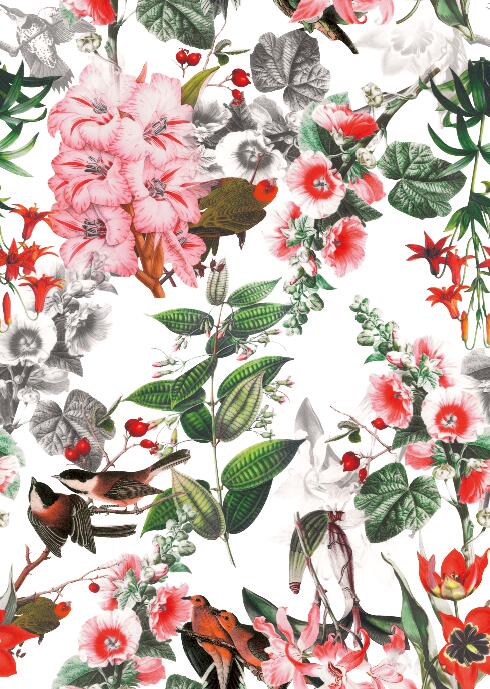 Living Flower/Bird Woven Printed Polyester Garment Fabric