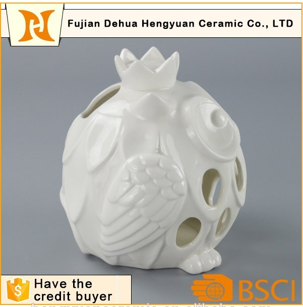 White Ceramic Hollow out Ceramic Owl Candle Holder