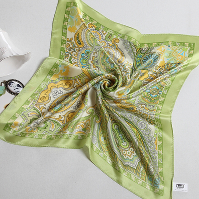 Real Silk Satin Flowers  Multicolor Small Square Scarves, Stewardess Scarf