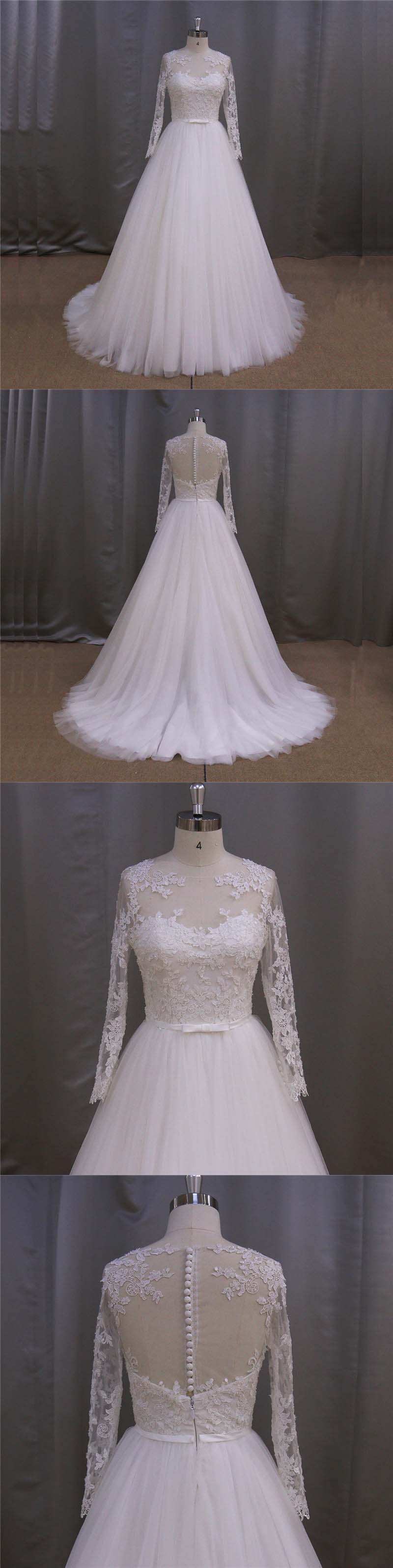 2016 New Long-Sleeve Applique Bridal Dress
