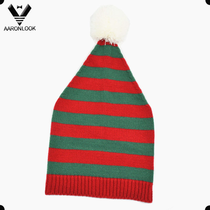 Acrylic Stripe Knitted Cute Long Christmas Hat with Top Ball