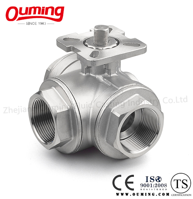 Three Way Threaded End Ball Valve with Mounting Pad