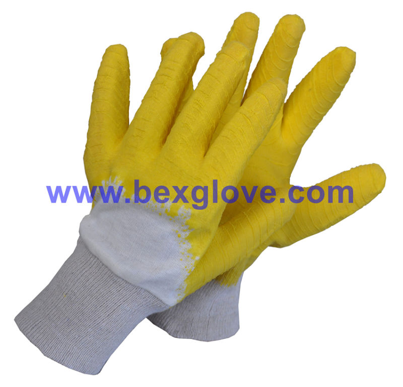 Cotton Interlock Liner, Latex Coating, Ripple Styled Crinkle Finish Glove