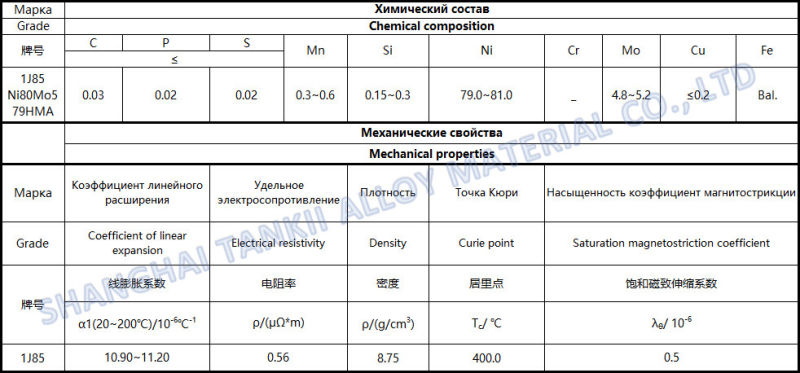 Soft Magnetic Alloys Wire 1J85 / FeNi 85 / Ni80Mo5