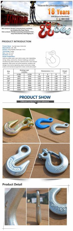 H324 Electro Galvanized Drop Forged Eye Slip Hook