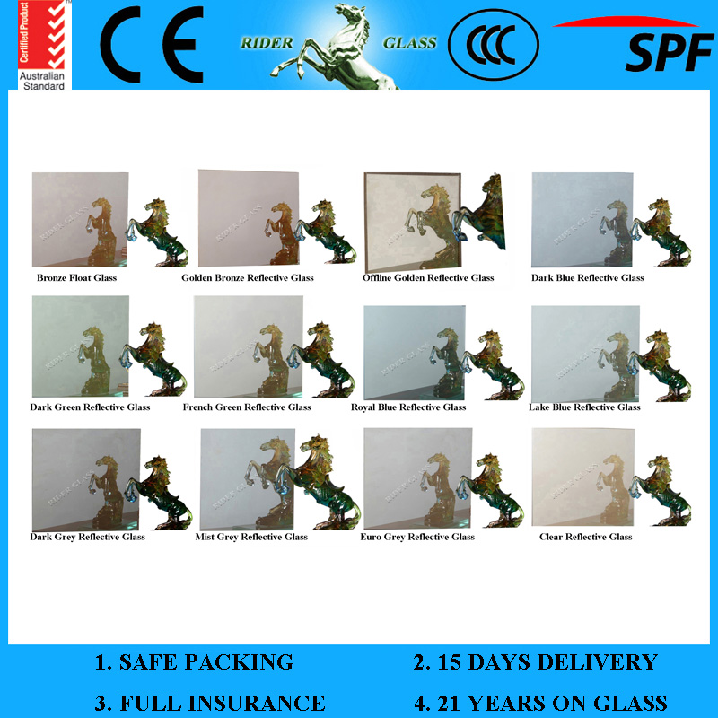 3-6mm Clear Bronze Green Blue Grey Reflective Glass with AS/NZS2208: 1996