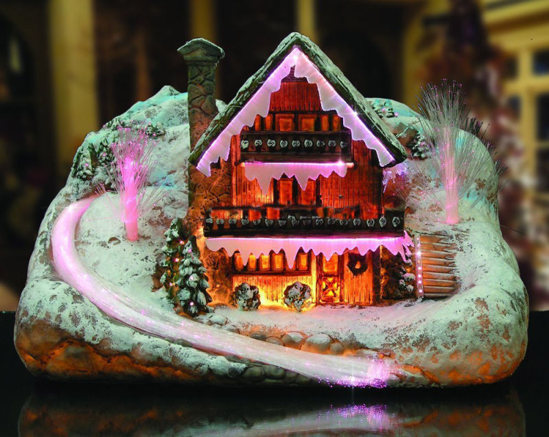 Christmas Snow Village Fiber Optic Lit House Christmas Decoration