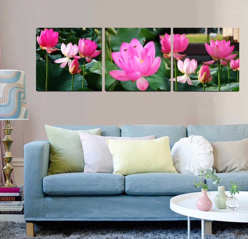 3 Panel Wall Art Oil Painting Lotus Painting Home Decoration Canvas Prints Pictures for Living Room Framed Art Mc-262