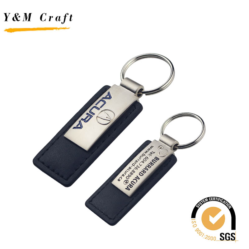 Promotional Car Branding Laser Logo Color Metal Leather Keyring