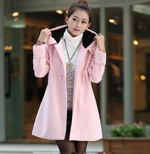 Korean Version Hooded Warm Ladies Cashmere Overcoats