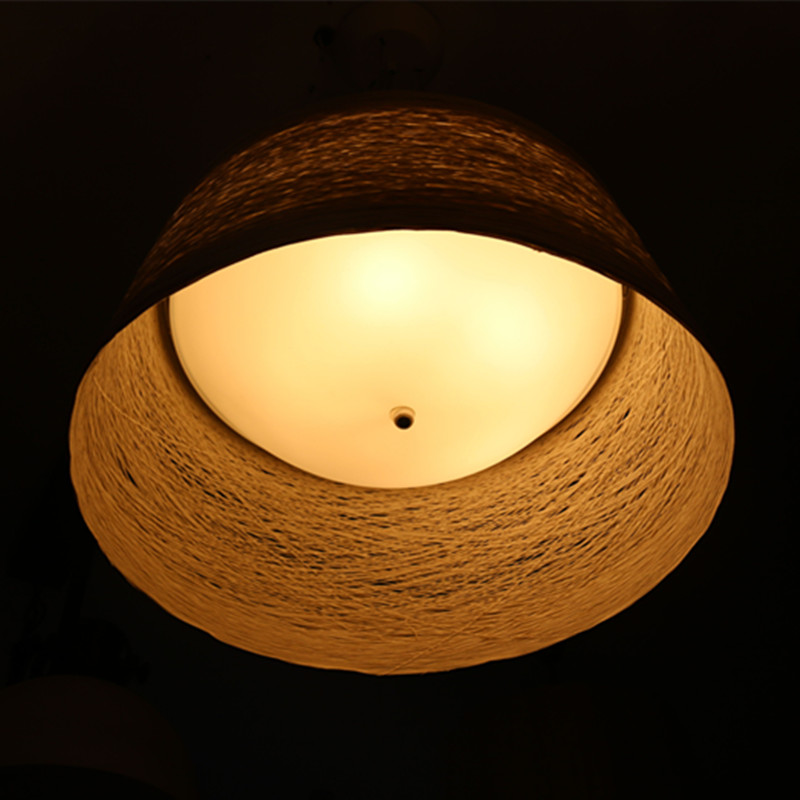 Chinese Style Hotel Opal White Rattan Round Pendant Lamp