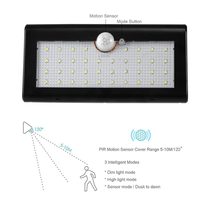 Solar Powered Motion Sensor Light with 38 LED Solar Lights, Wireless Waterproof LED Security Lights with 3 Modes for Garden, Outdoor, Fence, Yard, Outside Wall