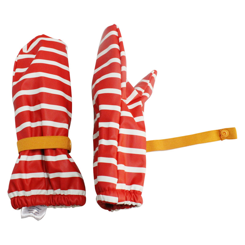 Stripe Red PU Waterproof Rain Mitten/Rain Glove/Raincoat with Buttom for Baby/Chilid