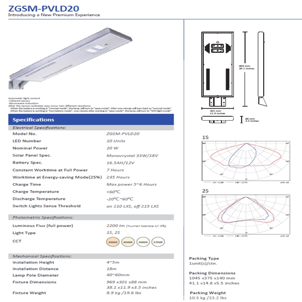 20W Solar LED Street Light Integrated Solar Light