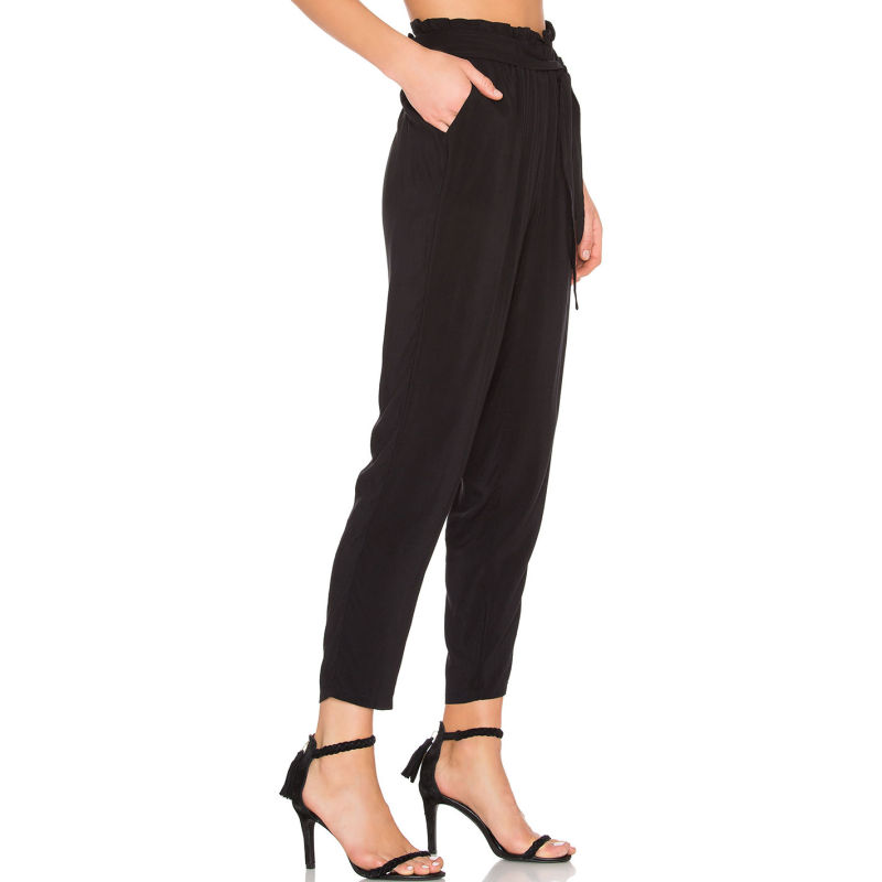 Side Slit Pocket Pleated Waist Self Tie Pants