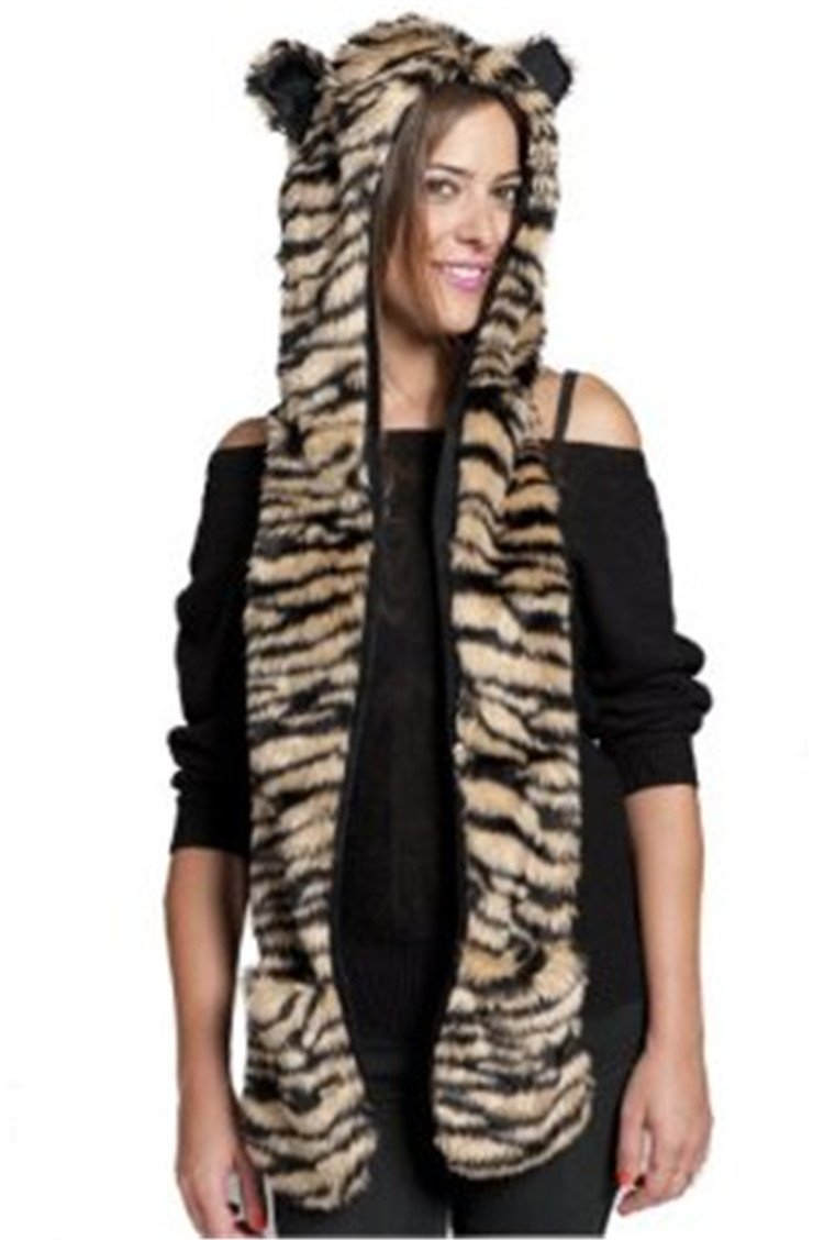 Women Winter Imitate Animal Softextile Faux Fur Scarf Fabric Hat