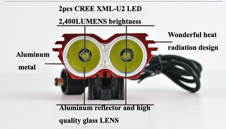 2PCS CREE U2 LED Black Bicycle Bike Light 2000 Lm T6 Head Light Lamp