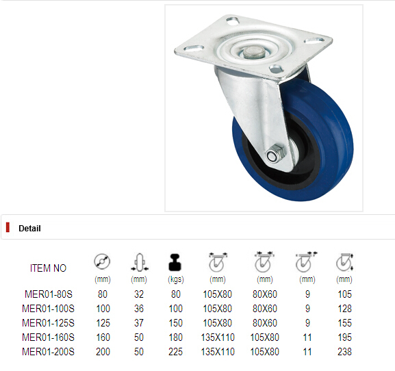 Middle Duty Series Caster - Swivel - Blue Elastic Rubber (roller bearing)