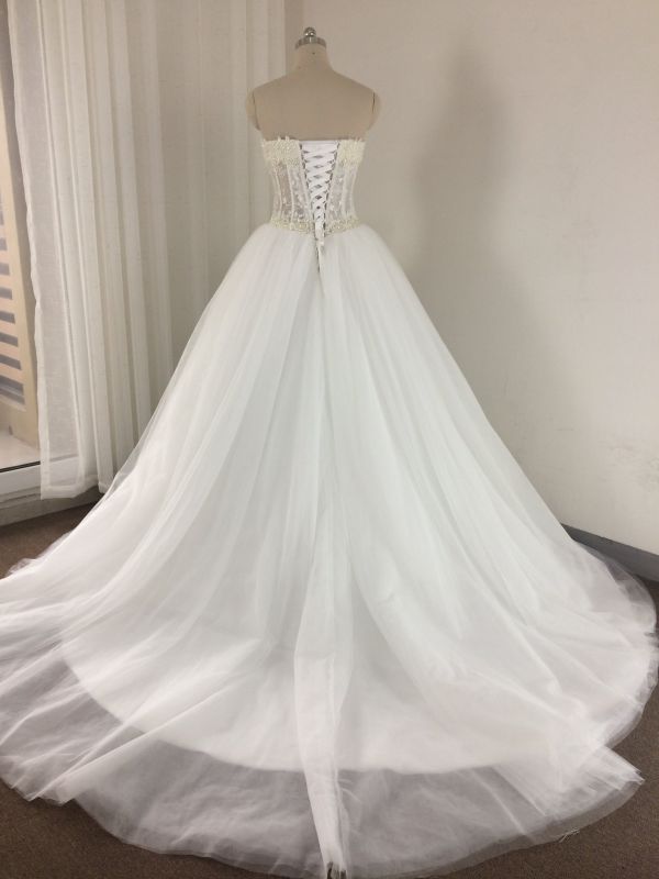 Trendy Elegant See Through Sparkling Pearls/Rhinestone Wedding Dress