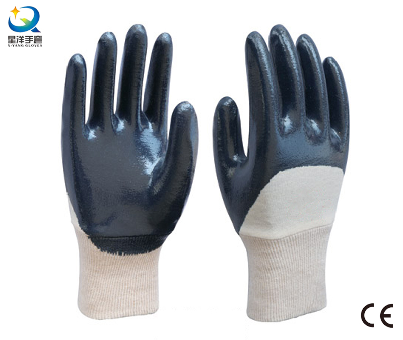 Blue Nitrile Half Coated Protective Safety Work Gloves (N6038)