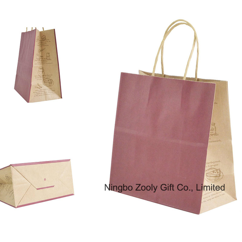 Recycle Brown Kraft Paper Gift Bag with Twisted Handle Cake Packing Carrier Bag