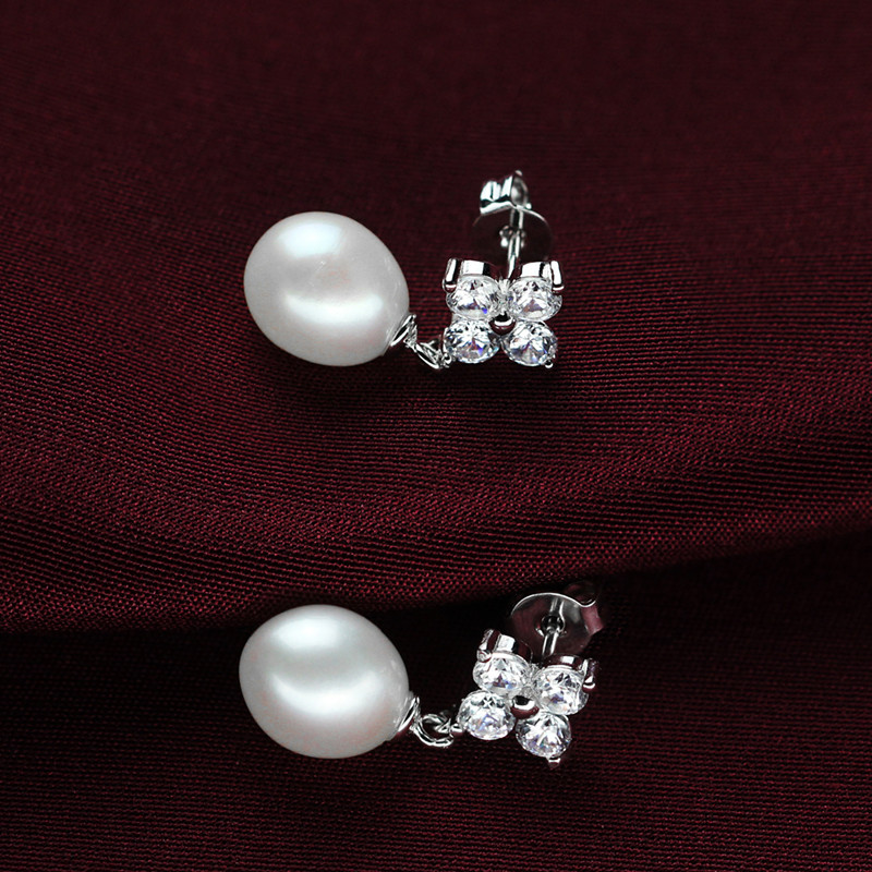 Dangle Freshwater Pearl Earrings 8mm AAA White Rice Pearl Earrings