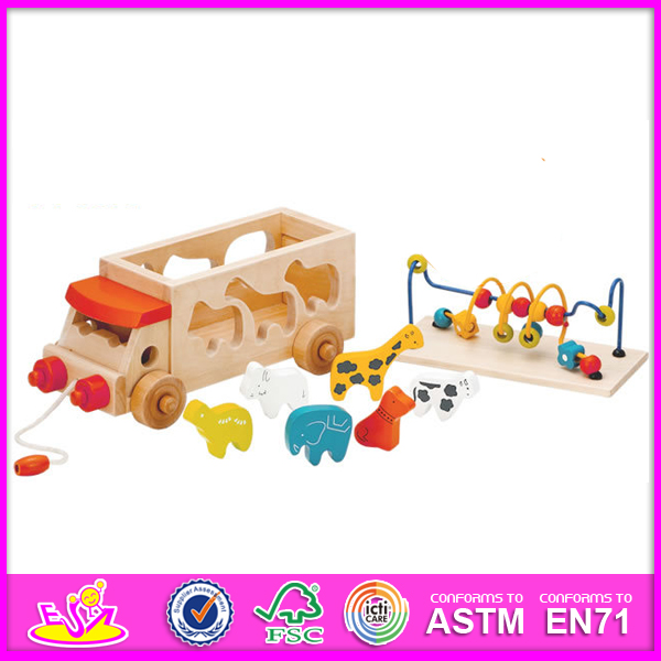 Educational Toy Pull and Push Toy for Kids, Wooden Toy DIY Toy for Children, String Bead Toy Wooden Block Toy for Baby W05b074