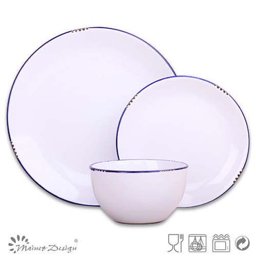 18PCS Dinner Set Glaze Peel Design with Rim Colored