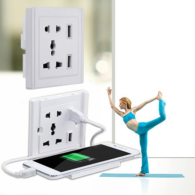 Wall Power Outlet Socket Supply with 2 Ports USB Charger Mobile Phone Charging Stand