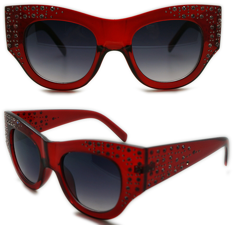 Plastic Ladies Special Shaped Sunglasses with Rhinestone (WSP508363)