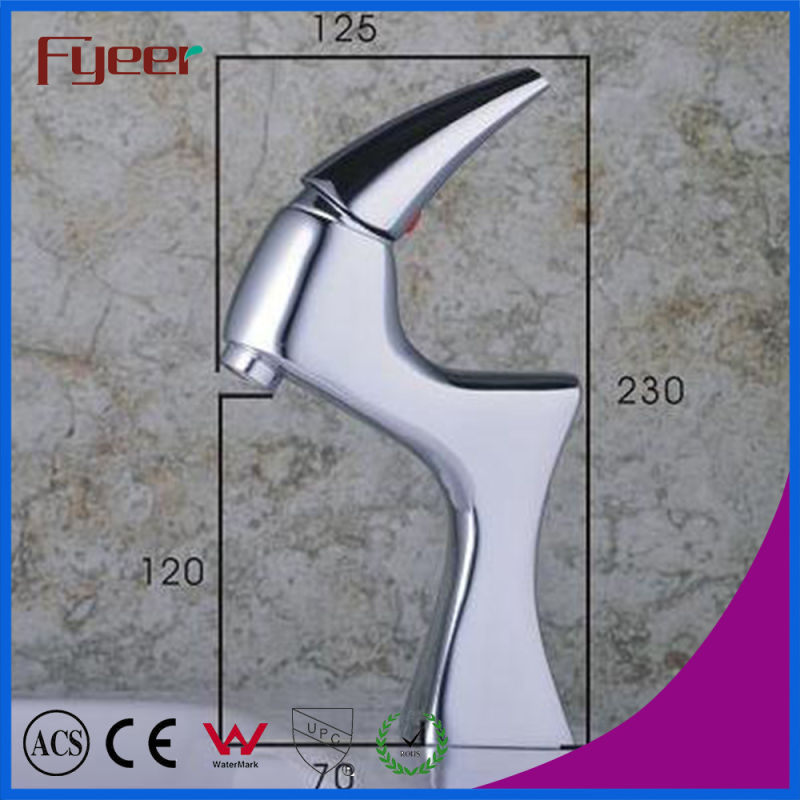 Fyeer Chrome Plated Crooked Long Spout Dual Handle Deck Mounted Basin Sink Faucet Water Mixer Tap Wasserhahn