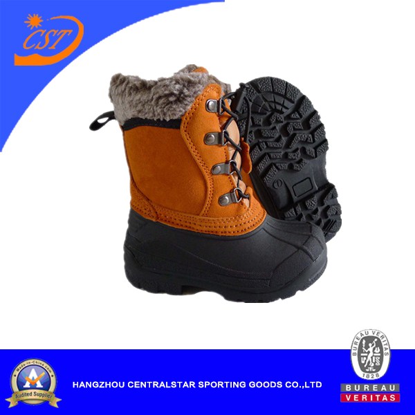 Fashion Plaid Cloth Upper TPR Waterproof Winter Snow Boots for Kids