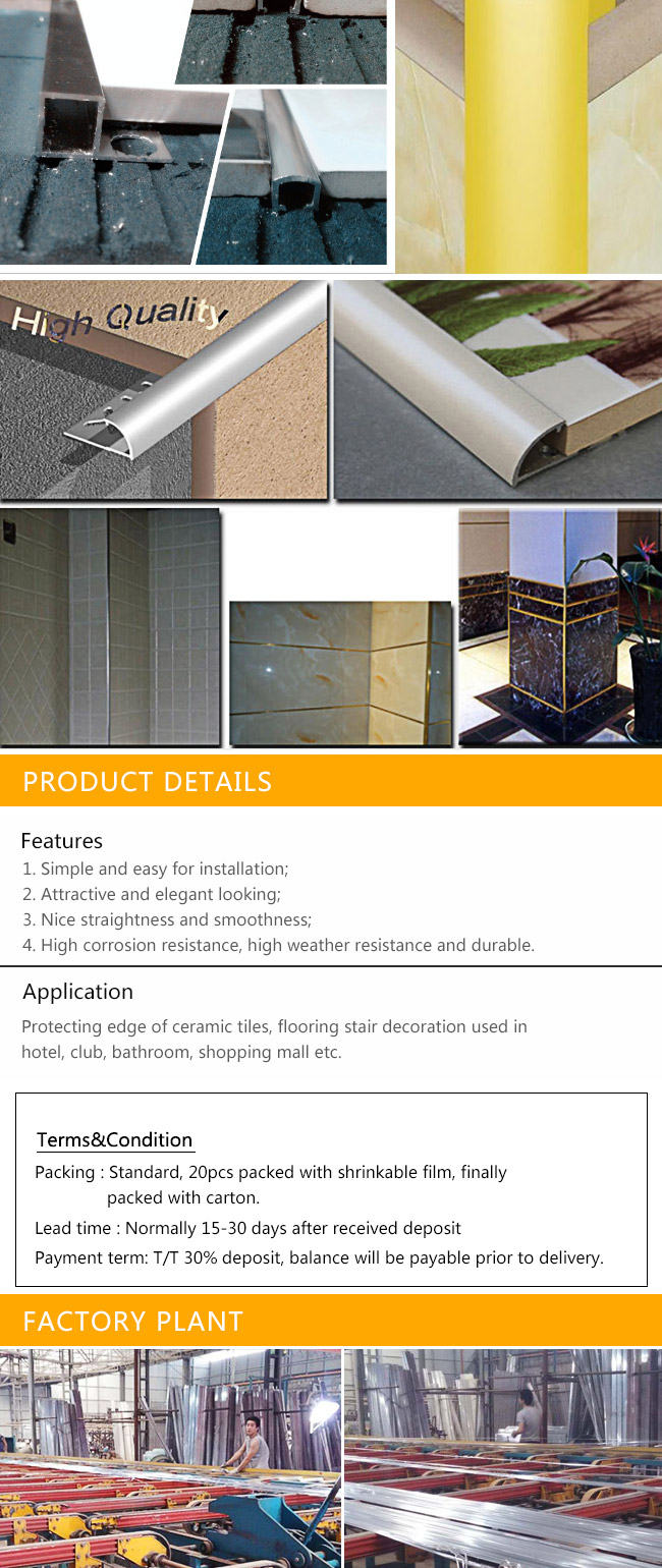 Anodized Aluminum Strip for Tile Decoration