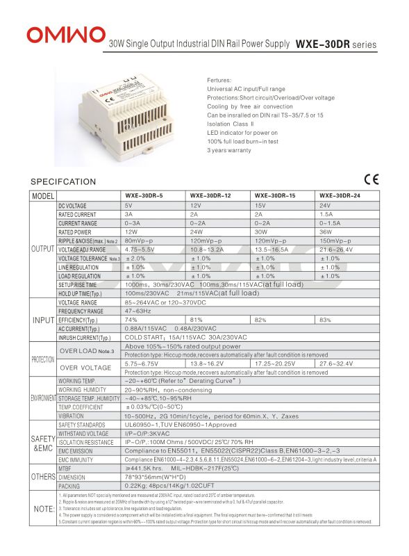 Omwo Wxe-30dr-24 LED Switch Power Supply