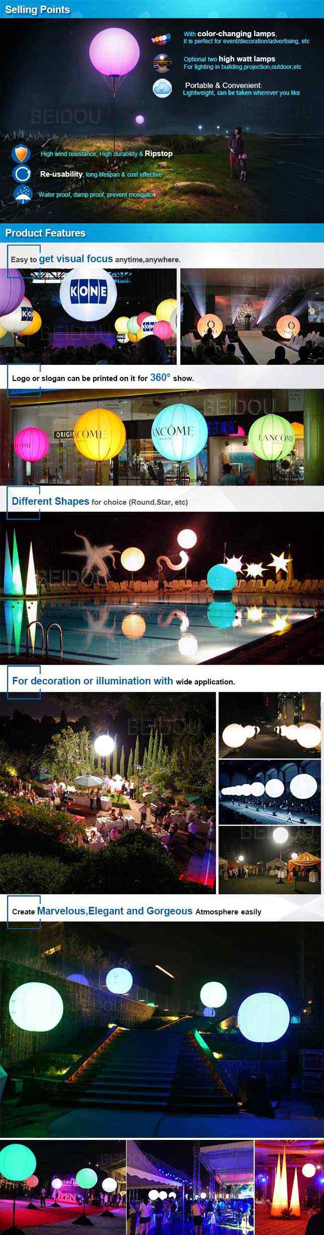 LED Advertising PVC Balls Inflatable Stand Ground Spheres Hanging Balloons