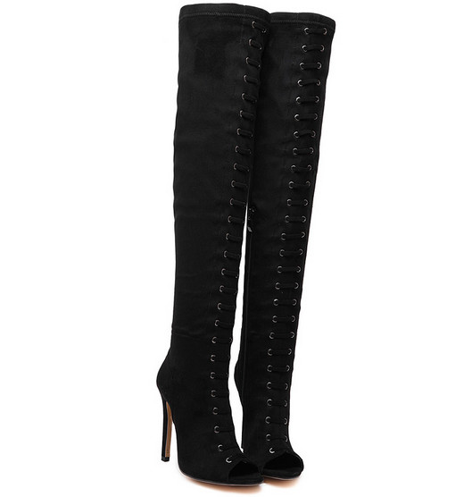 Black Fashion High Heel Ladies Knee Boots (HC 034)