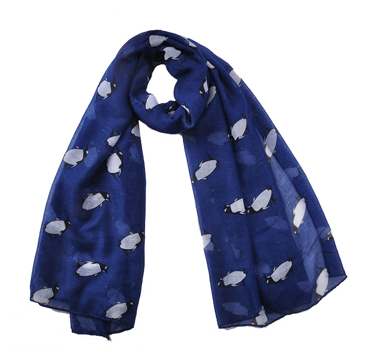 Womens Spring Chiffon Penguin Printing Shawls Sunscreen Wrap Cape Scarf (SW119)